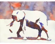 Elephant fine art painting. Colorful art watercolor painting of elephant (print)