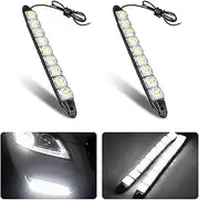 HIPOPY 2Pcs 9 LED Daytime Running Strip Lights DRL Kit, Flexible Bright Spot Fog Lamp, High Power Clearance Light, Auto Accessories Universal Fit Many Cars (White)