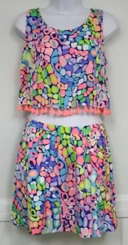 Lilly Pulitzer Brinley Set Skirt sleeveless top Gypsy Jungle SIze 2 Blue Pink