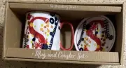 10 TEN STRAWBERRY STREET MUG COASTER SET LETTER INITIAL S FLORAL COFFEE TEA "S"