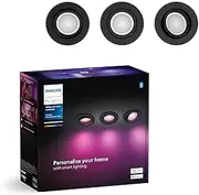 Philips Hue White & Colour Ambiance Centura Set of 3 Round Downlights, Dimmable Ceiling Lights for Hue Lighting System, Intelligent Voice and App Light Control, Black