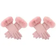 2PK Wicked Sista Amelia Faux Fur Cuff w/ Bow Gloves Winter Warmer One Size Pink