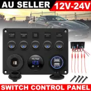 12V Switch Panel USB Charger 5 GANG ON-OFF Toggle LED Rocker for Car Boat Marine