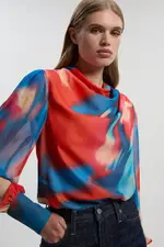 Georgette Draped Blur Print Woven Blouse