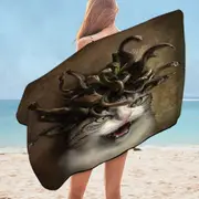 Cool Scary Fantasy Art Meowdusa the Medusa Cat Microfiber Beach Towel