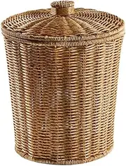 Plastic Woven Storage Baskets with Lid, Round Wicker Waste Paper Basket, Wastebasket Garbage Bin with Lid for Bedroom Bathroom Kitchen Home Office /627