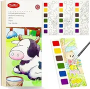 FQKIOMY Pocket Watercolor Painting Book 20-Pages Travel Paint Watercolor Coloring Book Set for Kids 3-8 Years Old Boys and Girls Party Birthday Thank You Exchange Art Craft Gifts-Undersea World