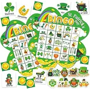 39Pcs St. Patrick’s Day Bingo Game for Adults 24 Players Shamrock Shape Bingo Game Cards with Reward Stickers for Family Friend Student Large Group Activities St. Patrick’s Day Spring Party Favor