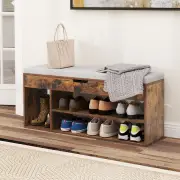 CostwayShoe Bench with Padded Seat and Hidden Storage Home Entryway Shoes rack-Brown