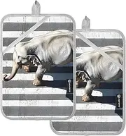AIXIWAWA Elephant Go Through Pot Holders 2 Pack, Insulated Heat Resistant Hot Pads Oven Mitts with Pocket for Kitchen Cooking Baking 7x9.8 inches