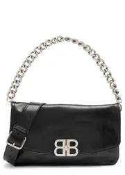 Balenciaga Soft Flap Medium Shoulder Bag, Leather Bag, Black One Size