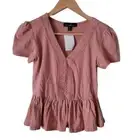 Derek Heart Juniors Mauve Solid Cotton Peplum V neck Short Sleeve Top