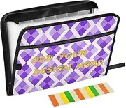 Custom Expanding Folder 13 Pockets A4 Letter Size Personalizable Accordion File Organizer with Zipper Closure for Business Fashion Lavender Checkered expando