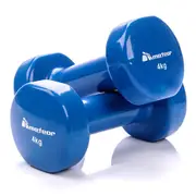 METEOR 4kg Dumbbells for Home Gym, Anit-Slip Flat Bottom Vinyl Dumbbells, Fixed Weight Dumbbells, Gym Weights, Dumbbell Weights (1 Pair)