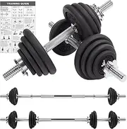 METEOR 20kg Adjustable Dumbbell Set, One Set for All, Dumbbell and Barbell, Compact Hand Weight Set - Solid Cast Iron Plate with Steel Handle - Upgradable Home Gym Exercise Weight Set