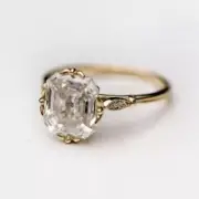 3Ct Asscher Cut Lab-Created Diamond Wedding Art Deco Style Yellow Gold Over Ring