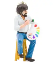 Bob Ross on Stool Painting Christmas Ornament 4.5" Kurt Adler Tree Whimsy Viral