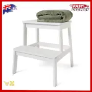 Panelled Step Stool - White Doubles Storage For Bathroom & Bedroom Bamboo Stool
