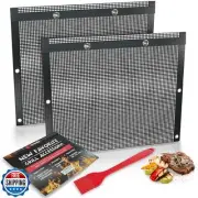 Oleex Non-Stick Large BBQ Grilling Bags + Basting Brush - Reusable PTFE Mesh