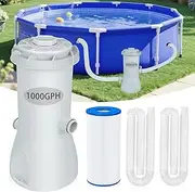 1000 GPH Above Ground Pool Pump System with Filter Cartridge for intex Inflatable or Frame Pools, Pool Water Filtration System with Low Noise, Energy-Saving, Debris Removal Enhanced Water Circulation