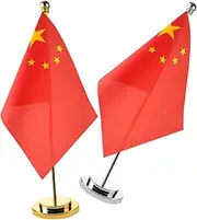 SEWACC Miniature Chinese Table Flag Set Polyester Banner Metal Base Decorative China Desktop Flag Tabletop Ornament