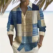 Men's Geometric Color Block Patchwork Shirt Button Up Shirt Long Sleeve Fashion Casual Outdoor Daily Streetwear Spring Fall Turndown 3D Print Front One Pocket