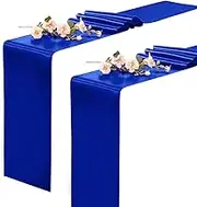KKJIAF 2 Pack Royal Blue Table Runners 12 x 108 Inch, Rectangular Smooth Satin Silk Table Runner for Wedding, Banquet, Birthday Party Decoration