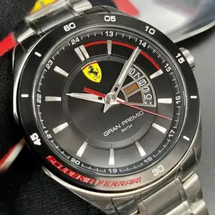 FERRARI手錶, 男錶 46mm 黑圓形精鋼錶殼 黑色中三針顯示, 運動錶面款 FE00071