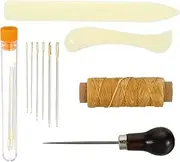 uxcell Bookbinding Kit, 11 Pieces Bookbinding Supplies Hand Book Binding Tool with Bone Folder Paper Creaser Waxed Thread Awl Large-Eye Needles
