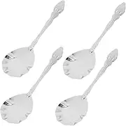 GLEAVI 4pcs Stainless Steel Seashell Spoon Tableware for Serving Stirring Portioning for Ice Cream Desserts Soups and Vegetables Stylish Silver Finish