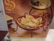 Signature Sorrento chip 'n dip bowls w/wrought iron caddy burgundy wheat new box