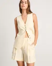 [Jag] Jag Women's Kayla Linen Vest In Pale Lemon Yellow Size 10 10 Yellow
