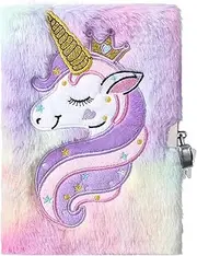 Unicorn Diary Notebook for Girls with Lock and Keys, Plush Unicorn Journal Notebook for Kids, Secret Lock Diary for Writing Drawing, Gifts for Girls (Pink)