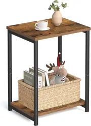 Vintage Brown Steel Frame Side Table with Storage Shelf