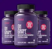 Oh Grape Resveratrol Supplement (60 Capsules) - Trans Resveratrol 500mg - Enhanced Blood Sugar, Circulation and Immune Support - Vitamin C Antioxidants Supplement