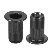 M4 Rivet Nuts Carbon Steel Knurled Flat Head Threaded Insert Nut Black 50Pcs
