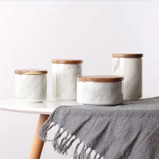 北歐大理石紋密封罐帶蓋陶瓷儲物罐子收納盒咖啡花茶糖果罐擺件