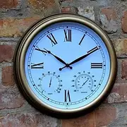 Garden Clocks Outdoor Waterproof, 15 Inch Retro Outdoor Clocks for The Garden Wall Mounted with Thermometer Hygrometer Silent Clock Outside Clock Indoor Outdoor Decoration (Color-1)