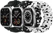 MABEKS Compatible for Apple Watch Band Stretchy Scrunchie 3 Packs Cute Printed Elastic Solo Loop Bands Women Girls Bracelet Strap for iWatch Series 9 8 7 6 5 4 3 2 1 SE SE2 Ultra