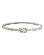 Lagos 18K Yellow Gold & Sterling Silver Newport Diamond Knot Hinged Bangle Bracelet