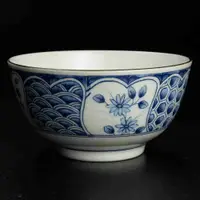 在飛比找有閑購物優惠-日本淺田窯花草 魚鱗 青花陶瓷碗