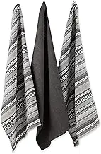 DII 100% Cotton, Machine Washable, Pre Shrunk, Everday Kitchen Basic, Designer Inspired, Ultra Absorbent, 20x30" Urban Stripe Dishtowel Set of 3, Black