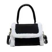 Autumn Flap Crossbody Bag Women Splicing Handbag Portable Square PU Plush Retro Shopping Street Messenger Bags