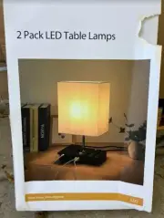 2 LED Cordless Table Lamps with USB Ports +Charging Outlets Dimmable Holds Phone