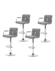[Artiss] Fabric Gas Lift Bar Stools With Armrest 4x in Grey