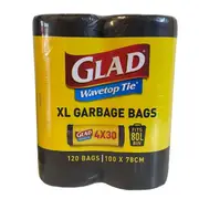 Glad Wavetop Tie XL Garbage Bags, 100 x 78cm, 120 Bags