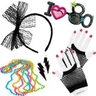 Ultimate 80's Retro Glasses Earrings Gloves Headband Costume Accessory Kit Party