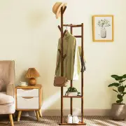 Bamboo Clothes Coat Rack Garment Stand Shelf Tree Hanger Bag Hat Hook Holder Dark Brown
