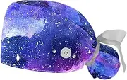 [WOSHJIUK] Working Hat 2 Pack Scrub Caps for Women,Purple Pink Nebula Galaxy,Tie Back Cap Adjustable Scrub Hat