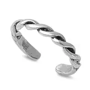 Twisted Toe Ring 925 Sterling Silver 2mm Band Adjustable